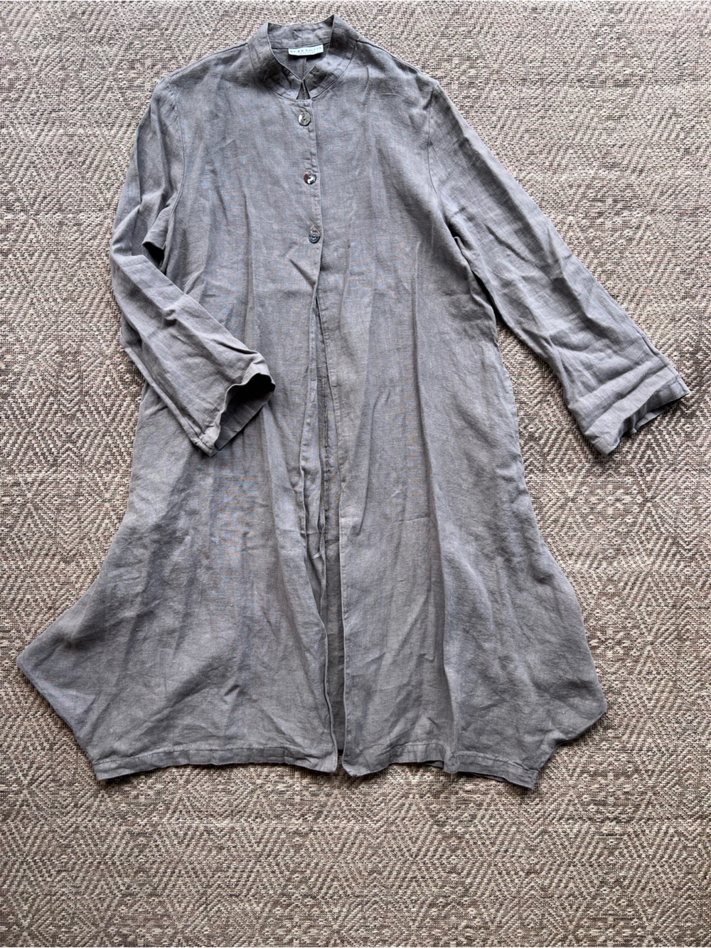Bryn Walker Linen Duster Jacket XL Taupe Gray Long Lagenlook Made in USA